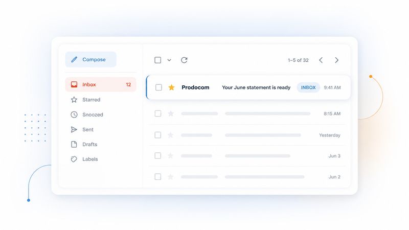 Email inbox showing a Prodocom statement notification